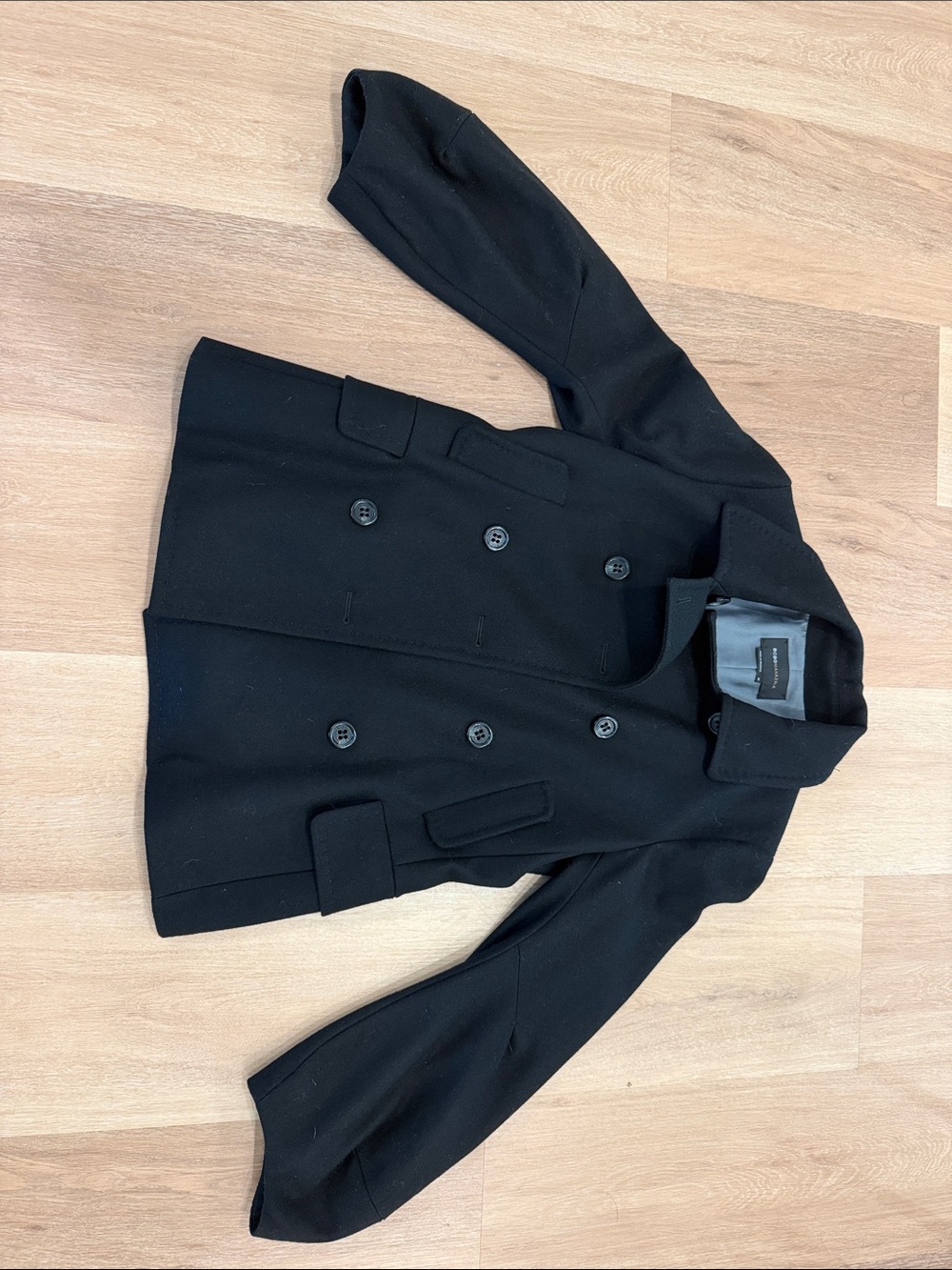 Women’s BCBG Black Double-Breasted Wool Blend Peacoat